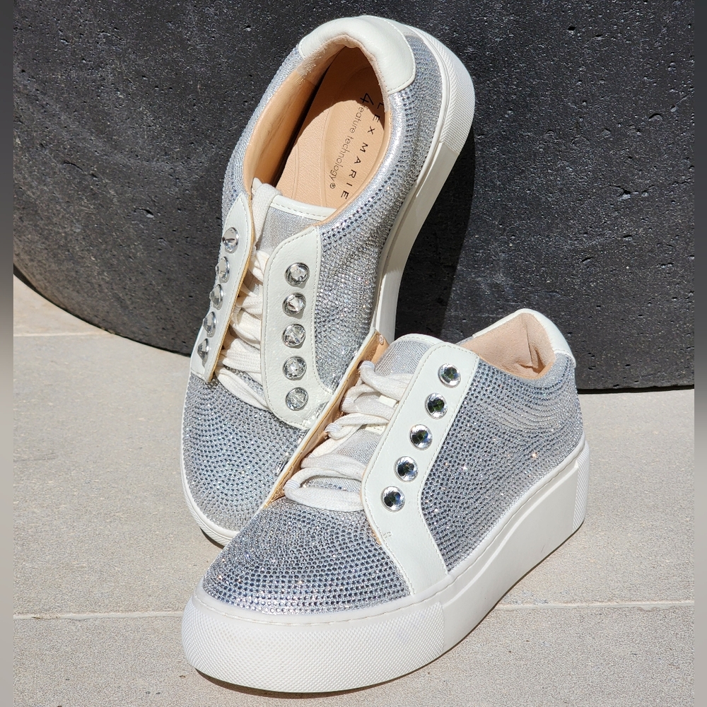 Alex Marie Women's Rhinestone Embellished Shimmer Fabric Platform Sneaker Size 6 - Picture 2 of 12